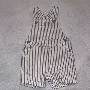 Baby GAP White and Navy Striped Short Overalls
